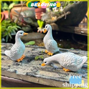 Beloving Flash Sale 3 cái dễ thương màu trắng vịt thủy canh hoa sen Nồi Retro nhựa Tượng điêu khắc ngoài trời cho nhà văn phòng bàn vườn bàn trang trí nội thất trang trí