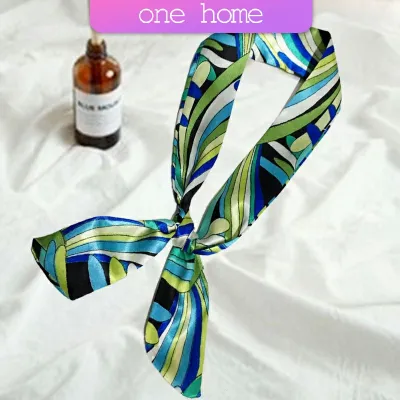 One home ริบบิ้นผูกกระเป๋า พิมพ์ลาย ขนาดเล็ก สําหรับผู้หญิง ขนาด 85x4 ซม. Silk scarf