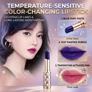 Women's Blue Magic Color-Changing Lipstick Moisturizing Waterproof Long-Lasting Lip Gloss Non-Stick Cup Blue Rose Lip Makeup for Daily Use