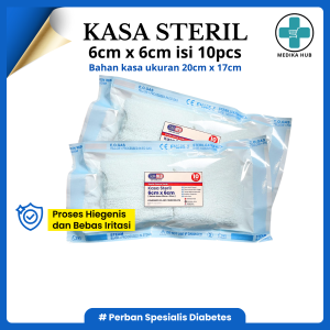 KASA STERIL UKURAN 6CM X 6CM ISI 10PCS/POUCH/ BAHAN KASA SEBELUM DILIPAT 20CM X 17CM