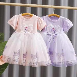 Anime Sanrio Kuromi Princess Dress Little Girls Kawaii Cartoon My Melody Dresses Princess Childrens Party Clothes 1-10 Years