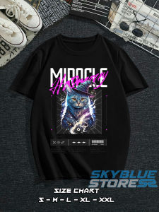 Kaos T-shirt Casual MIRACLE CAT GALAXY dengan Motif Grafis dan Bahan Katun Combed Premium