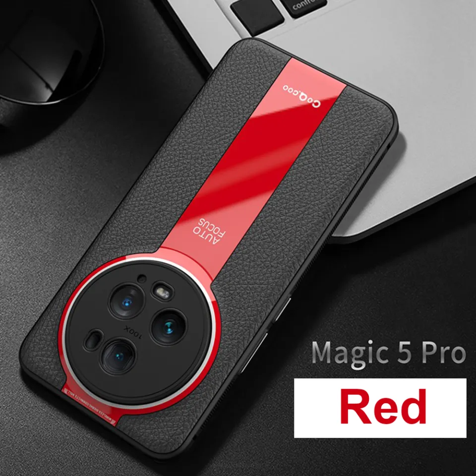 Custodia HAOYE Per Huawei Honor Magic5 Pro Con Anello Girevole E Supporto Magnetico. Doppio Strato TPU E PC, Antigoccia, Nero E Rosso. Cover Con Piastra Metallica.