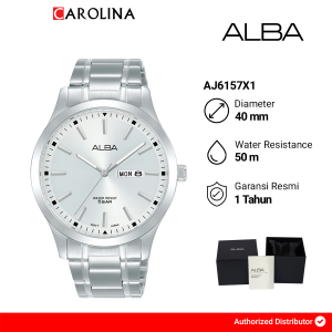 Jam Tangan Pria Alba Prestige AJ6157X1 Silver White Dial Stainless Steel Strap