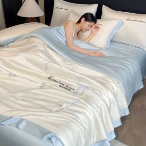 Bedding four-piece set light luxury ice silk summer quilt four-piece set washed silk embroidered summer cool quilt air conditioner quilt thin quilt four-piece set (bed sheet * 1 air conditioner quilt * 1 pillowcase * 2)