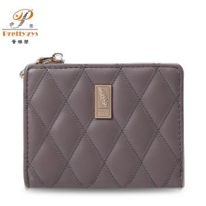 Women Short Wallet Soft Leather Diamond Pattern Small Square Purse