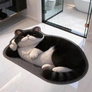 BTNM376423 Diatomaceous Earth 3D Cat Floor Mat 40×60CM Realistic Bedroom Door Rug Creativity Non-slip Bathroom Carpet Home Decor