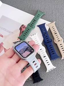 Applicable iwatch11 Diamond Square Buckle with Horizontal Stripes S12 Silicone Strap apple watch8910 Apple watch strap