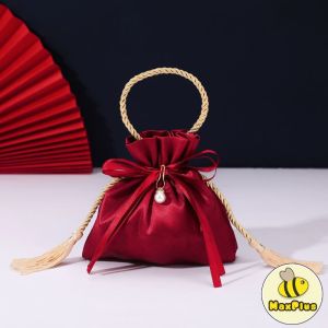 MaxPlus Red Candy Bag with Tassel Chinese Wedding Christmas Birthday Party Decor Gift Packaging