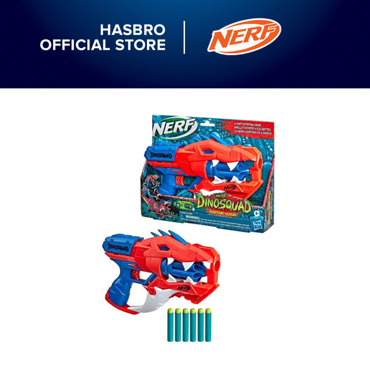 Nerf DinoSquad Raptor-Slash Blaster + 50 Darts Nachfüllpack – 6-Dart Trommel, Schnellfeuer