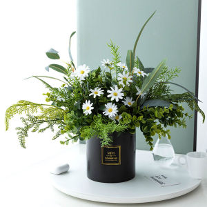 Artificial Plants Indoor Fake Daisy Flower in Pots Fake Potted Plant Fake Indoor Plants with Black Pots for Bathroom Living Room Office Desk Shelves