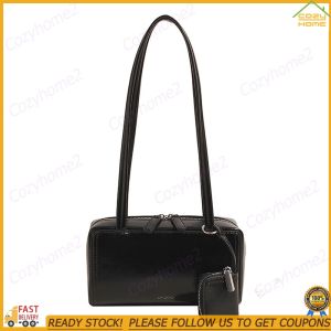 [CY] PU Leather Shoulder Bag Solid Color Underarm Bag for Women Work Shopping Travel Daily