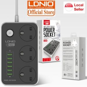 [Safety Mark] LDNIO Power Socket SK3662 with UK 3 Pin (3 AC Outlets) 6 USB Charger 5V 3.4A Surge Protector Extension Cord 2500W USB Fast Charging Singapore Safety Mark / SK3469 with UK 3 Pin Plug 3 USB QC 3.0 + Type C PD 3.0 Fast Charging