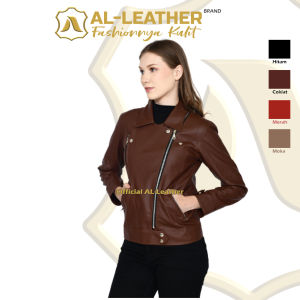 AL-Leather Premium Jaket Kulit Wanita Crop Jesica Elegant Hitam Coklat Moka Merah M L XL XXL 3XL