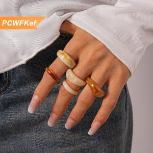 【PCWFKef】 5 6PCS đầy màu sắc Acrylic resin Nhẫn Set hình học vòng xếp chồng lên nhau vòng đơn giản cá tính Bohemian Nhẫn ngón tay đồ trang sức quà tặng