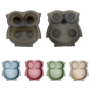 Q-1151 STORE BPA-Free Toddler Suction Plates Food-Grade Silicone Owl Shape Unbreakable Baby Plate High Quality Non-Slip Stay Put Divided Baby Plates Baby Feeding Supplies