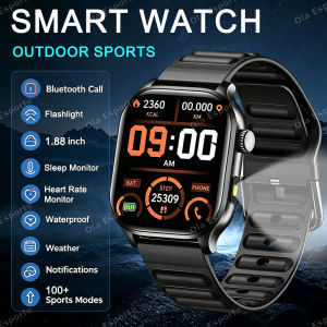 Outdoor Smart Watch Men Women Full Touch Screen Sport Fitness Flashlight Smartwatch BT For Android IOS Information Display HW12
