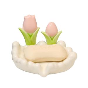Đĩa đựng xà phòng gốm với khay đựng xà phòng hình hoa giá thoát nước cho phòng tắm và bồn rửa nhà bếp