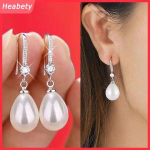 Heabety Trang sức cho nữ bông tai ngọc trai hình giọt nước bông tai ngọc trai trắng đỏ dáng tròn và bầu dục quà tặng đám cưới đính hôn ngày Valentine