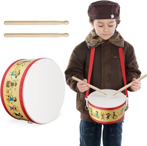 Childrens Drum Set 7.8 Inch ( about 20.0 cm ) Wooden Toy Drum with Adjustable Strap 2 Drumsticks Educational Sensory Musical Instrument Set Suitable for Toddlers Children Baby Toys Gifts ( blue triangle )
