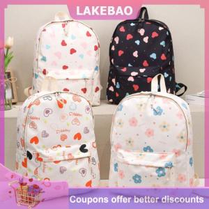 【LAKEBAO】 Dễ thương phim hoạt hình in gấu công suất lớn Ba lô bé trai cô gái phim hoạt hình in tim Kawaii vải schoolbag