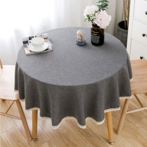 Cotton Linen Solid Color Round Tablecloth Waterproof Scratch Resistant Dining Table Cover Cloth