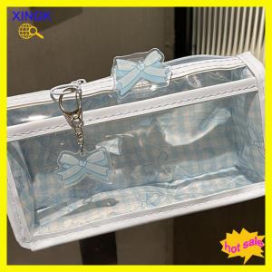 XINGK Ngọt Ngào Bow dây kéo bút chì trong suốt trường hợp hộp sinh viên văn phòng phẩm lưu trữ túi công suất lớn trang điểm Túi Phim hoạt hình dây kéo túi bút