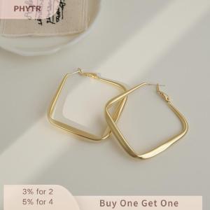 PHYTR HOT Fashion Color Big Square Hoop Earrings For Women Exaggerated Metal Geometric Irregular Circle Earrings Jewelry