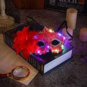 OKDEALS01 Lace LED Glowing Plastic Half Face Feather Flower Princess Light Up Venice Masquerade Girl