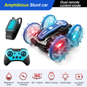 🔥NEW🔥【SG Ready Stock】Dual Remote Control Waterproof Shark Water and Land Upgraded Amphibious Stunt Car with LED Wheel lights🎉360 Stunt Rotation✅Watch Gravity Sensing✅All Body WaterProof✅Best Gift Idear for Kids✅2.5 Ghz High Speed Remote Control Car✅