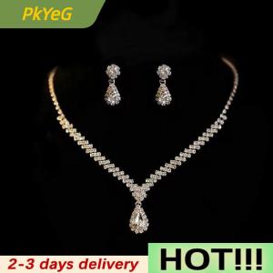 PkYeG 1Set Bridal Necklace Earrings Water Drop-shaped Rhinestone Jewelry Style Sparkling Jewelry Set For Wedding Party Gift
