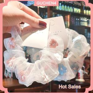 GUCHEN4🎀 New Organza Tóc Dây Thêu Hoa Rừng hệ thống scrunchies đuôi ngựa trong suốt vải tuyn lãng mạn màu hồng màu xanh Phụ kiện tóc