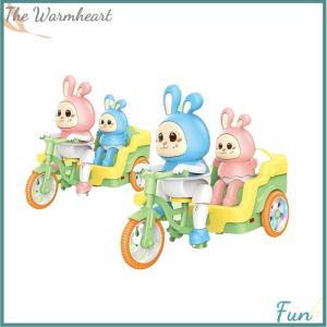 【The Warmheart】 Tricycle-Riding Rabbit Musical Toy Adorable Baby And Mom Rabbit Toy Electric Tricycle Toy With Simulated Cycling Movement