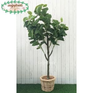 Pohon Hias Daun Mangkokan X4 T140 Semi Latex Artificial Pot Dasar Cover Anyaman Rotan Bulat Dekorasi Rumah