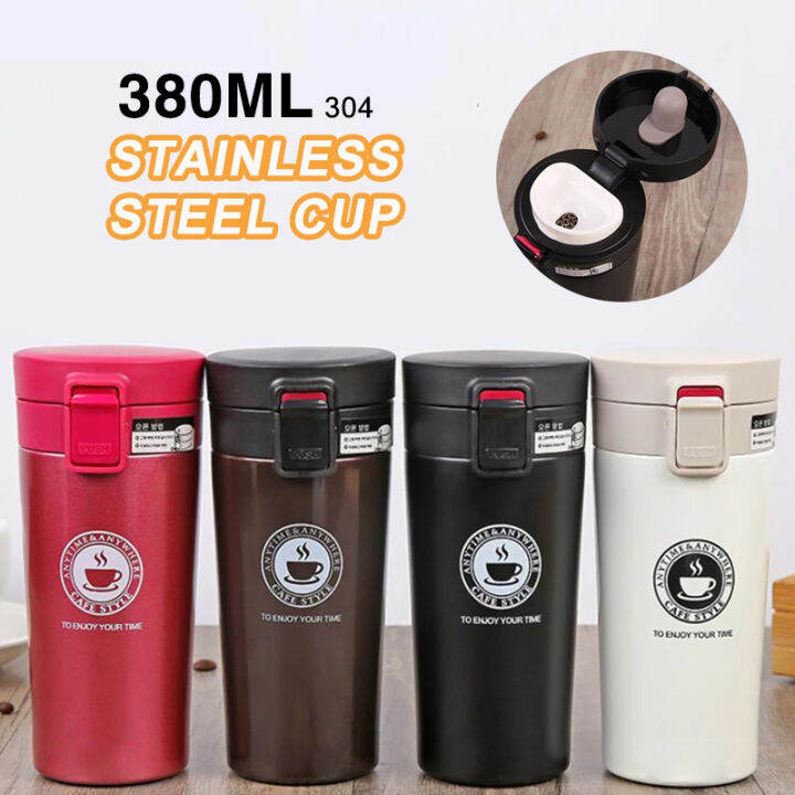 Stainless Steel Coffee Mugs 380ml Insulation Water Bottle Cups Drinkware With Handle Double Lid Travel Tea Mug for Office 380ml