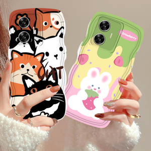 (Lokal Ready) Xinyu Casing hp Realme C53 C51 C55 C33 C35 C31 C30 C30s C21Y C25Y Realme C11 2021 C20 C15 C25 C17 C12 C3 Realme 10 9i 8i 7 Pro Realme 5 Pro 5i 5S 6i Narzo 50A Rabbit Strawberry Manis Kelinci dan Kucing Pinggir Gelombang TPU Softcase