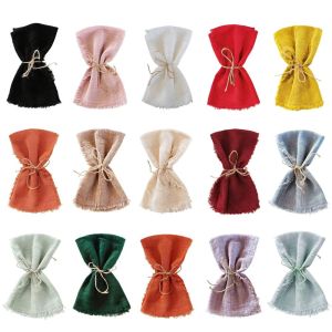 LIVELYN 6pcs Sage Green Tassel Napkins 42x42cm Reusable Fringed Napkins Burrs Design Retro Style Cloth Napkins Wedding Table