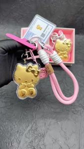 Hello Cat keychain in pure gold 999 Cute KT Pendant phone strap bag charm car decoration gift for girlfriend