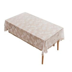 Rectangular White Lace Tablecloth 140x140/100cm Delicated Edges with Fringe for Dining Table Cover