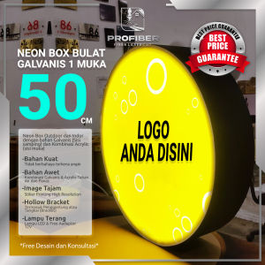 Neon Box Bulat uk 50cm 1 Sisi Galvanis Sudah Tinggal Pasang
