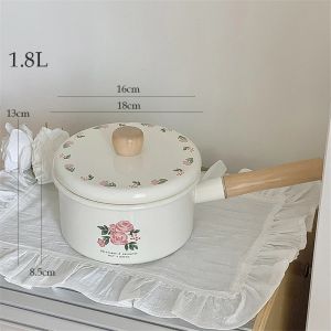 Enamel Milk Pan With Lid Vintage Pink Rose Kitchen Pots Offers Baby Food Pot Small Noodle Soup Pot Enamel Cookware Utensils for Cooking