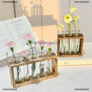 [COD] tunyunguoji ภาชนะปลูกพืชไฮโดรโปนิกส์สุดสร้างสรรค์พร้อมกรอบไม้หลอดทดลองโปร่งใสแจกันบอนไซตกแต่งบ้านด้วยงานฝีมือ1ชุด