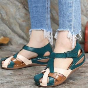 Free Shipping Plus-Size Summer New Retro Round-Toe Wedge Heel WomenS Roman Sandals With Crisscross Straps