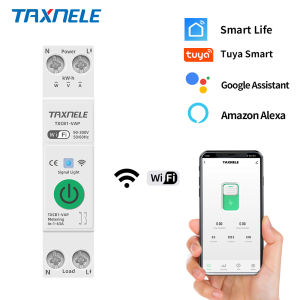 TUYA WIFI Smart Circuit Breaker 1P 63A Power Metering Energy Meter DIN Rail Smart Home wireless Remote Control Voltage Current Protection Switch Over Current Limter