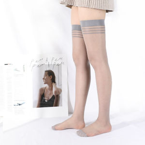 ONEFASHIONMALL KK013 Kaos Kaki Stocking Panjang Transparan Garis Strip Wanita Tipis Halus Sepaha Pantyhose