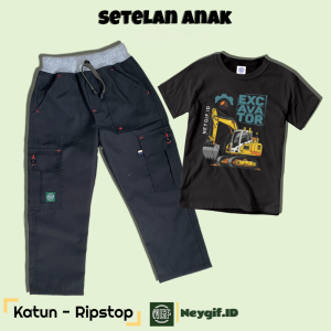 Setelan Cargo Anak Laki Laki Baju Kaos gambar excavator 4 5 6 7 8 9 10 11 12 Tahun