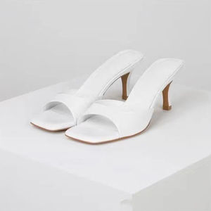 ส้นสูง หัวตาราง วัสดุหนัง ใหม่ รองเท้าส้นสูงสีนู้ด รองเท้าแตะขนาดบวก ไซส์35-42