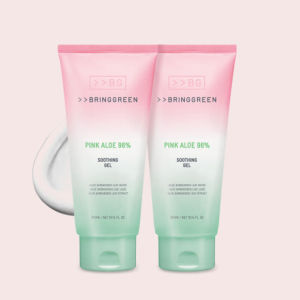 Bring Green Pink Aloe 96% Soothing Gel 300ml x 2 – Hydrating Calming Gel for Sensitive Skin with Panthenol Xylitol Azulene – Lightweight Non-Sticky Moisturizer for Face & Body