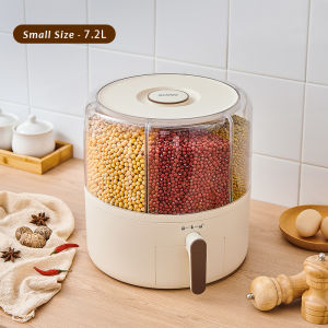 JustLiving เครื่องกดข้าวจัดเก็บถังข้าวสารแบบหมุนได้6ช่องถังเก็บข้าวภาชนะใส่ภาชนะเก็บอาหารข้าวด้วยการกดเพียงครั้งเดียวเอาต์พุตข้าวภาชนะเก็บอาหารถังถังข้าวสารแบบช่อง