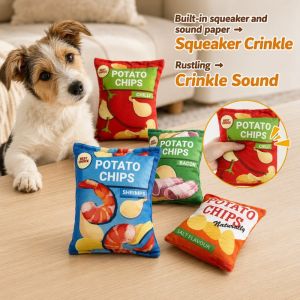 Lucky DAYS.my Squeaky Plush Dog Chew Toy Potato Chips Shape Bite Resistant Crinkle Sound Puppy Cat Toy